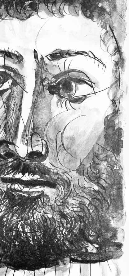 Pablo Picasso, Visage D'Homme Barbu Paisse Chevelure, Trait Et Lavis (Cramer 84; Johnson/Stein 77),