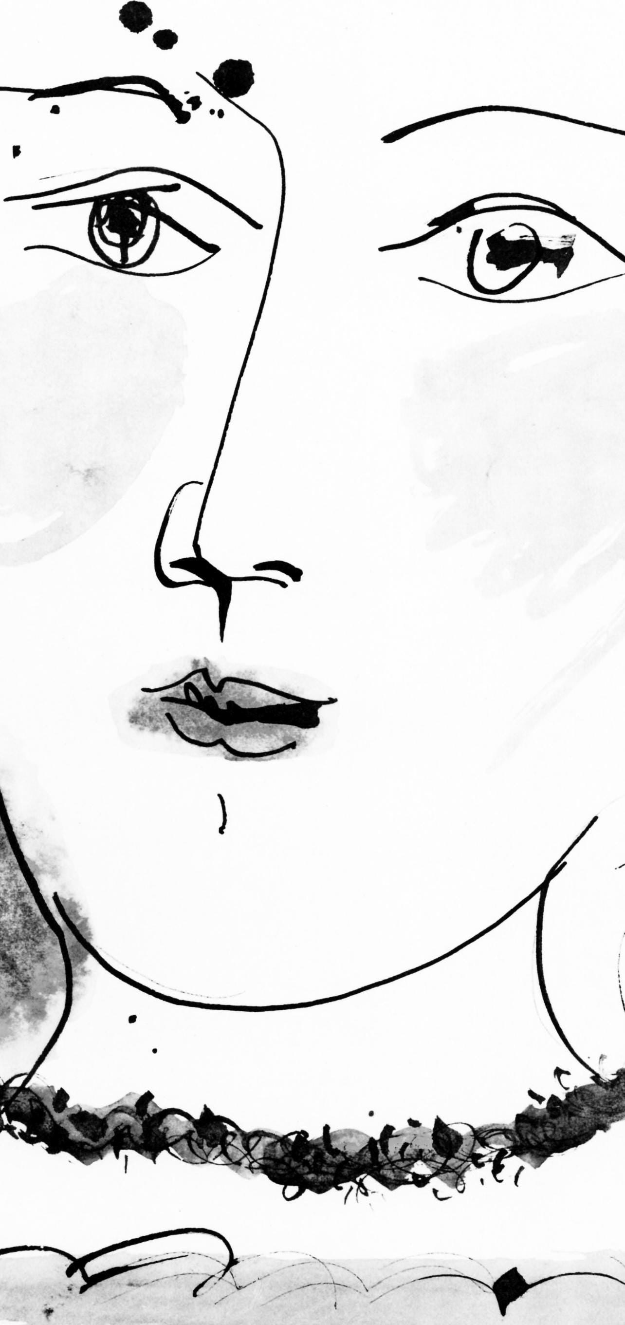 Pablo Picasso, Visage De Jeune Fille, De Face, Trait Et Lavis (Cramer 84; Johnson/Stein 77),