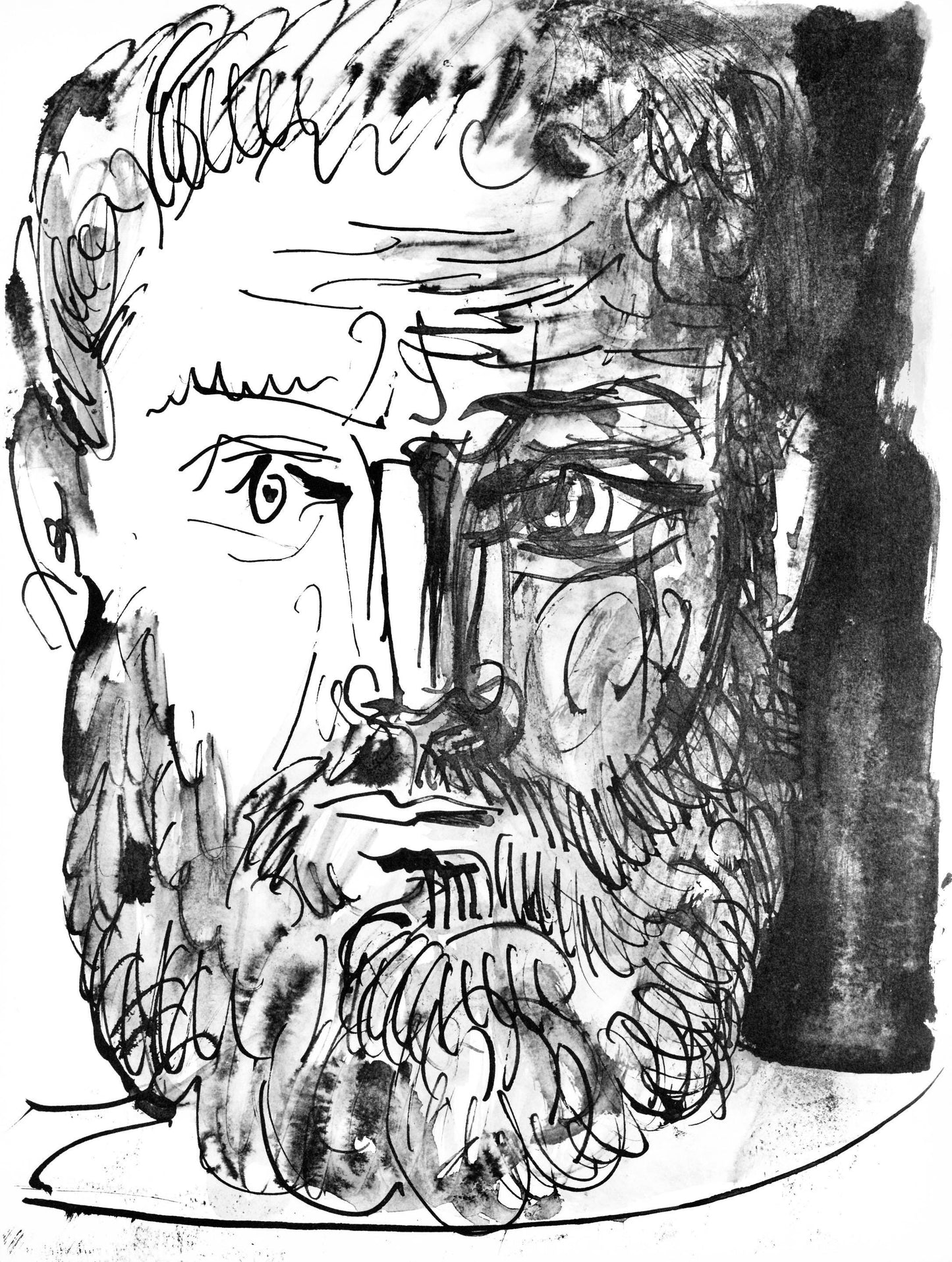 Pablo Picasso, Homme Barbu, De Face, Trait Et Lavis (C. 84; J./S. 77), 40 Dessins De Picasso En