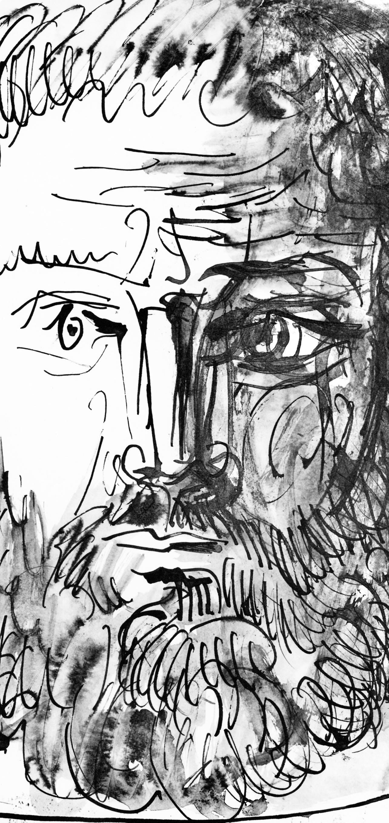 Pablo Picasso, Homme Barbu, De Face, Trait Et Lavis (C. 84; J./S. 77), 40 Dessins De Picasso En