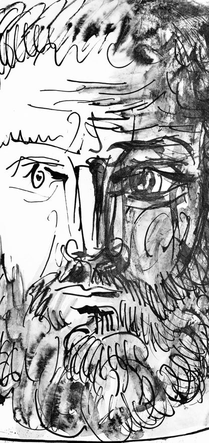 Pablo Picasso, Homme Barbu, De Face, Trait Et Lavis (C. 84; J./S. 77), 40 Dessins De Picasso En