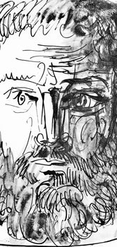 Pablo Picasso, Homme Barbu, De Face, Trait Et Lavis (C. 84; J./S. 77), 40 Dessins De Picasso En