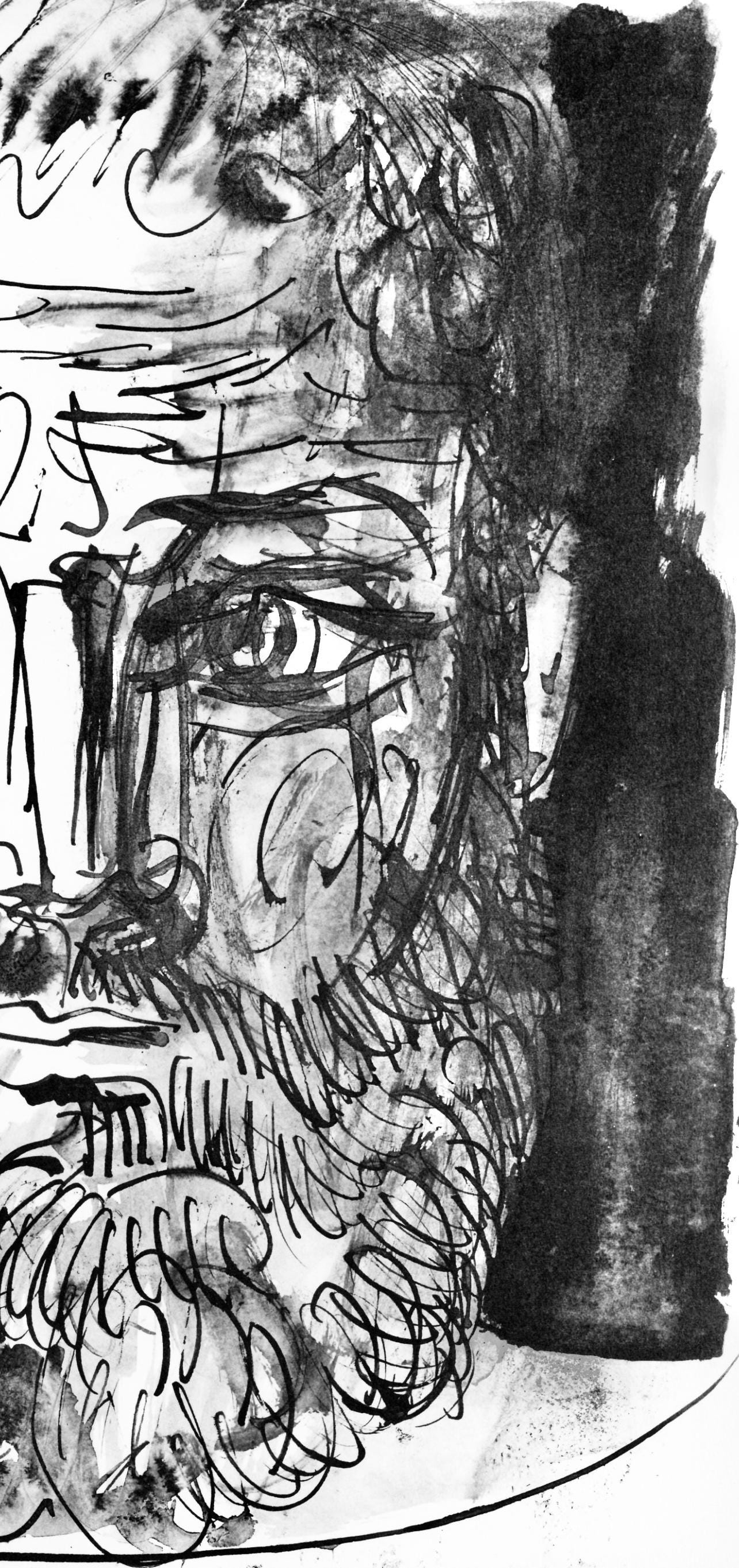 Pablo Picasso, Homme Barbu, De Face, Trait Et Lavis (C. 84; J./S. 77), 40 Dessins De Picasso En