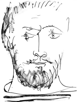 Pablo Picasso, Visage D'Homme, De Face, Trait Et Lavis (Cramer 84; Johnson/Stein 77), Collotype