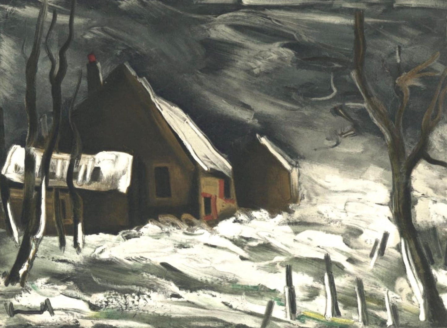 Maurice De Vlaminck, La Maladrerie Sous La Neige, Vlaminck, Signed, Lithograph