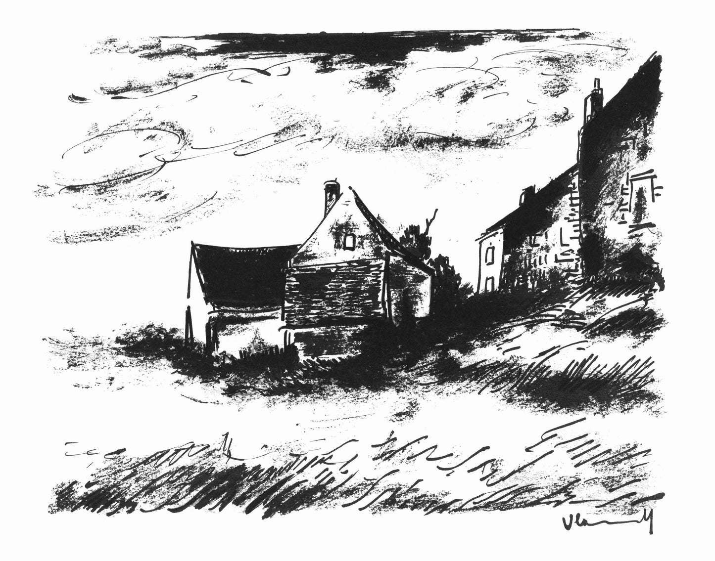 Maurice De Vlaminck, La Potinire Rueil (Walterskirchen 275), Vlaminck, Signed, Lithograph