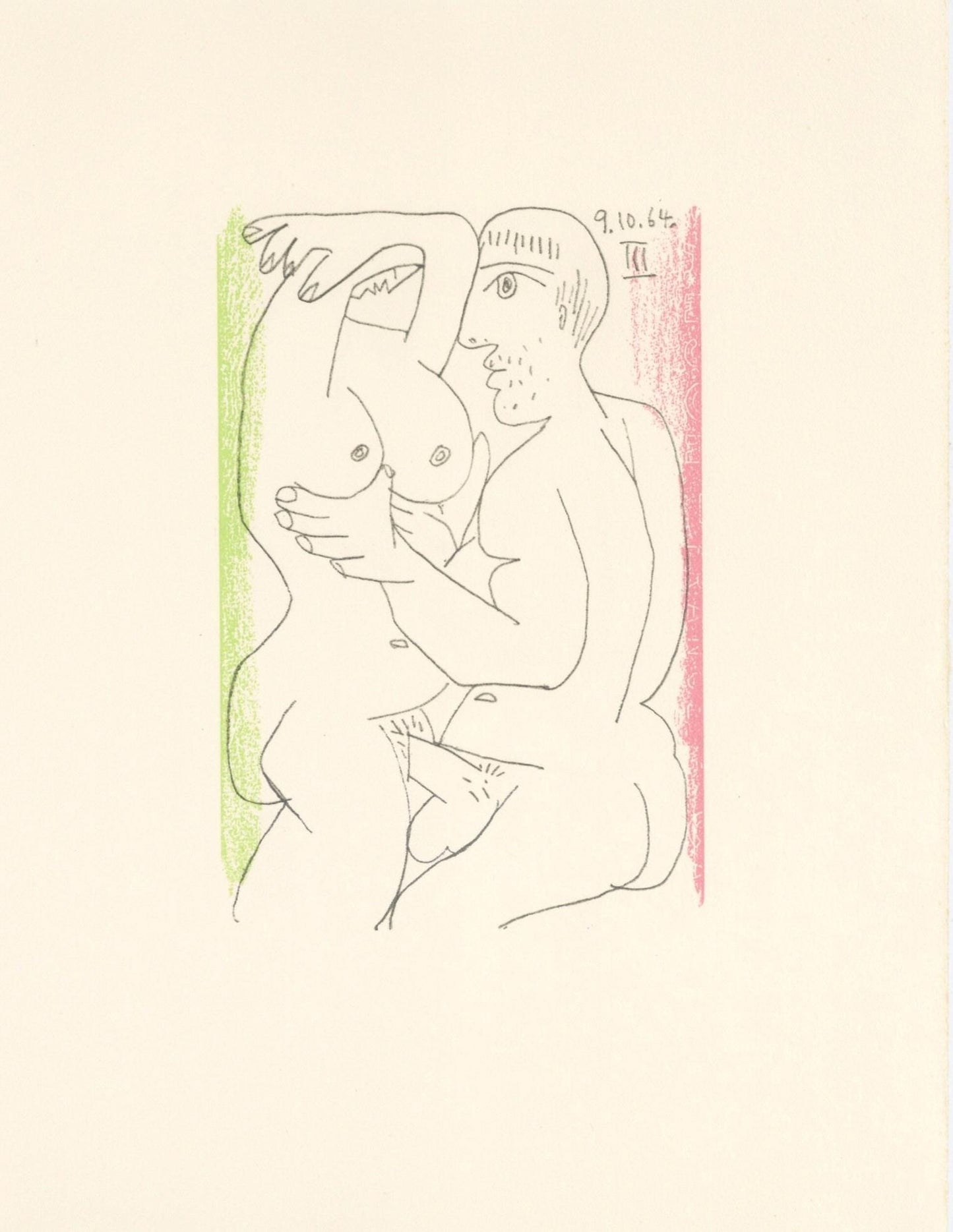 Pablo Picasso, 9.10.64. Iii (Cramer 148), Le Got Du Bonheur, Mixed Media Lithograph
