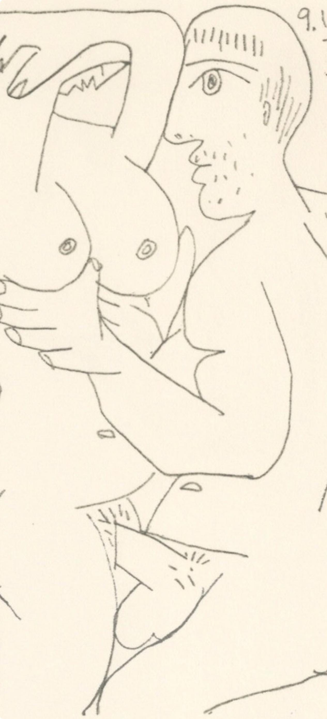 Pablo Picasso, 9.10.64. Iii (Cramer 148), Le Got Du Bonheur, Mixed Media Lithograph