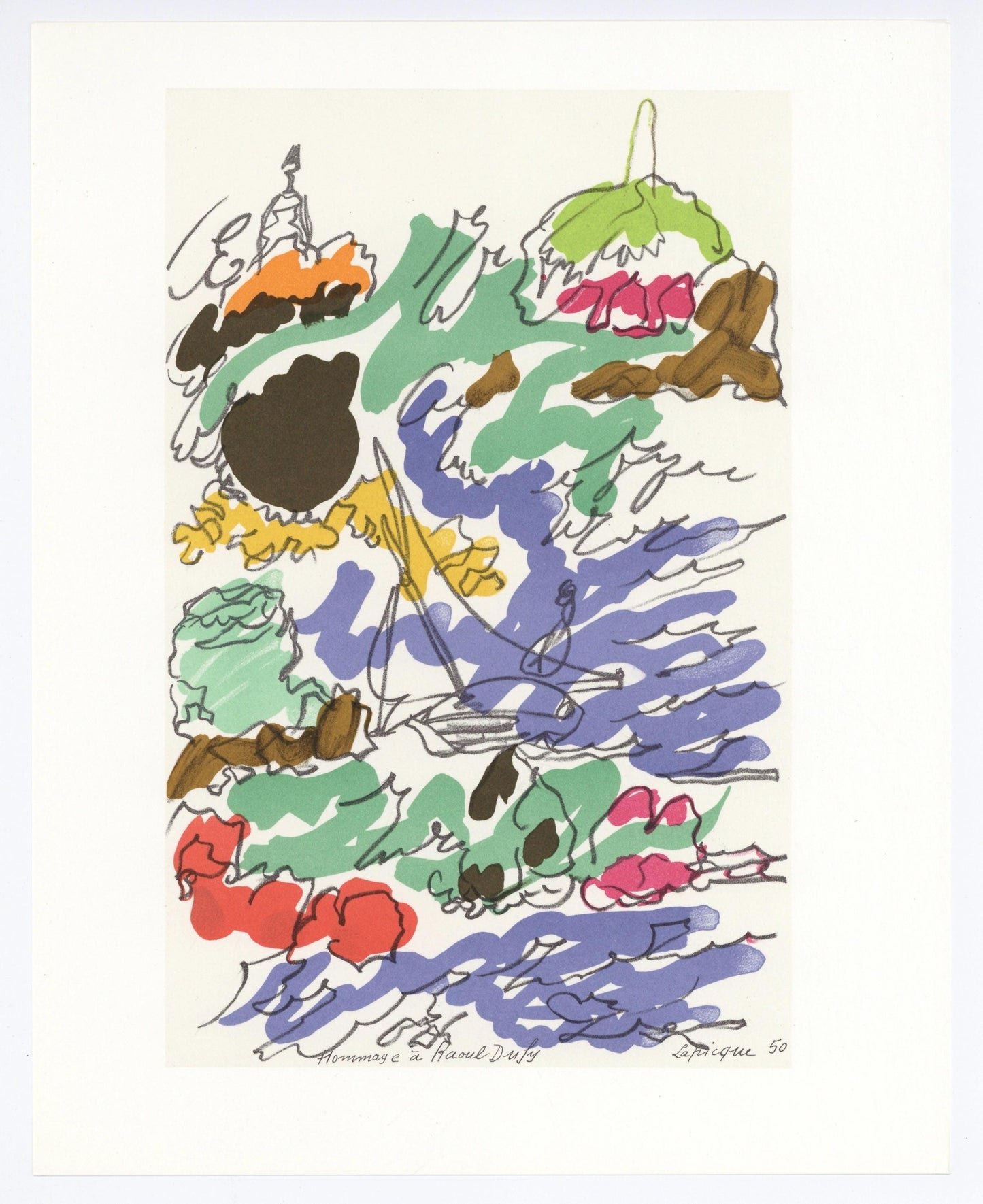 Charles Lapicque, Composition, Lettre Mon Peintre Raoul Dufy, Lithograph