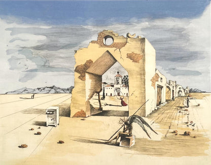 Salvador Dali, Le Village Paranoaque, Signed, Offset Lithograph