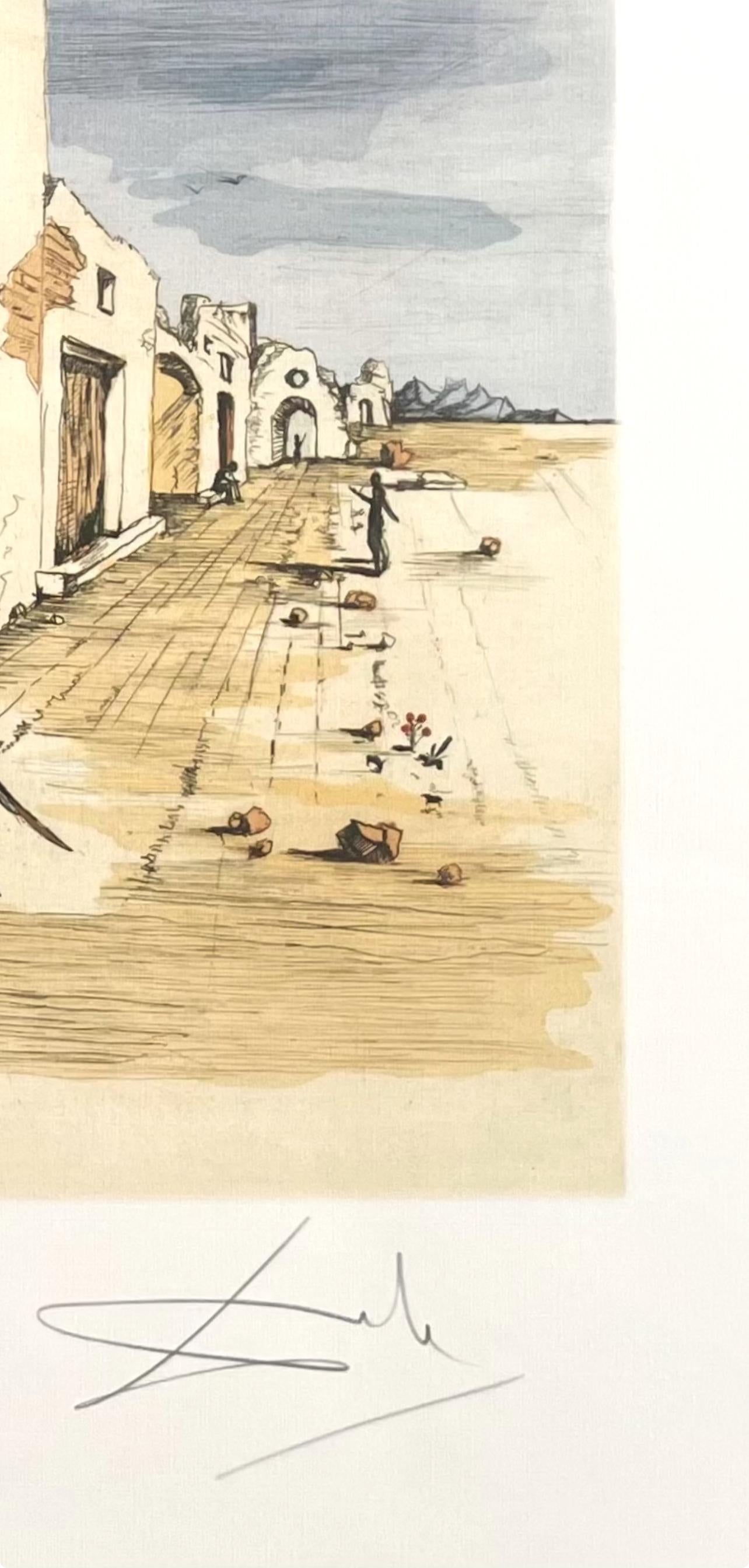 Salvador Dali, Le Village Paranoaque, Signed, Offset Lithograph