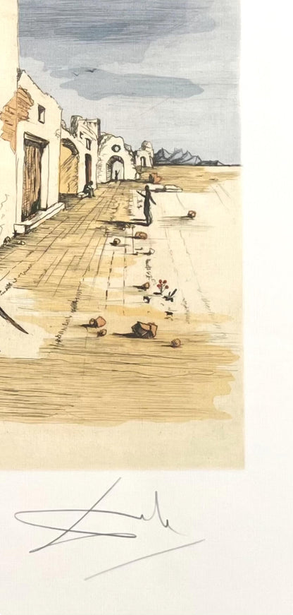 Salvador Dali, Le Village Paranoaque, Signed, Offset Lithograph