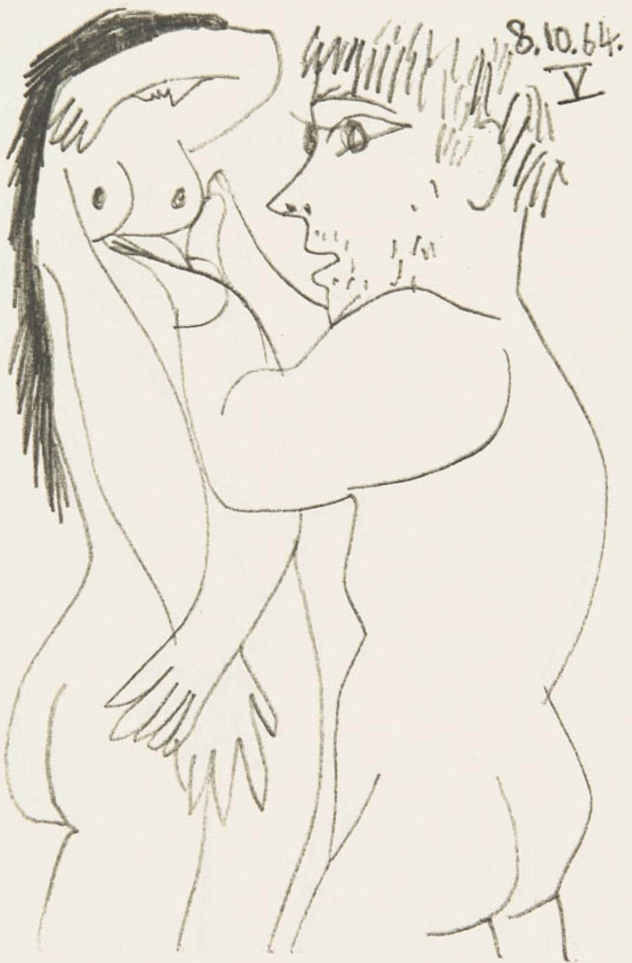 Pablo Picasso, 8.10.64. V (Cramer 148), Le Got Du Bonheur, Mixed Media Lithograph