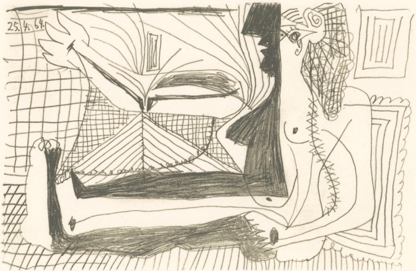 Pablo Picasso, 25.4.64. (Cramer 148), Le Got Du Bonheur, Mixed Media Lithograph