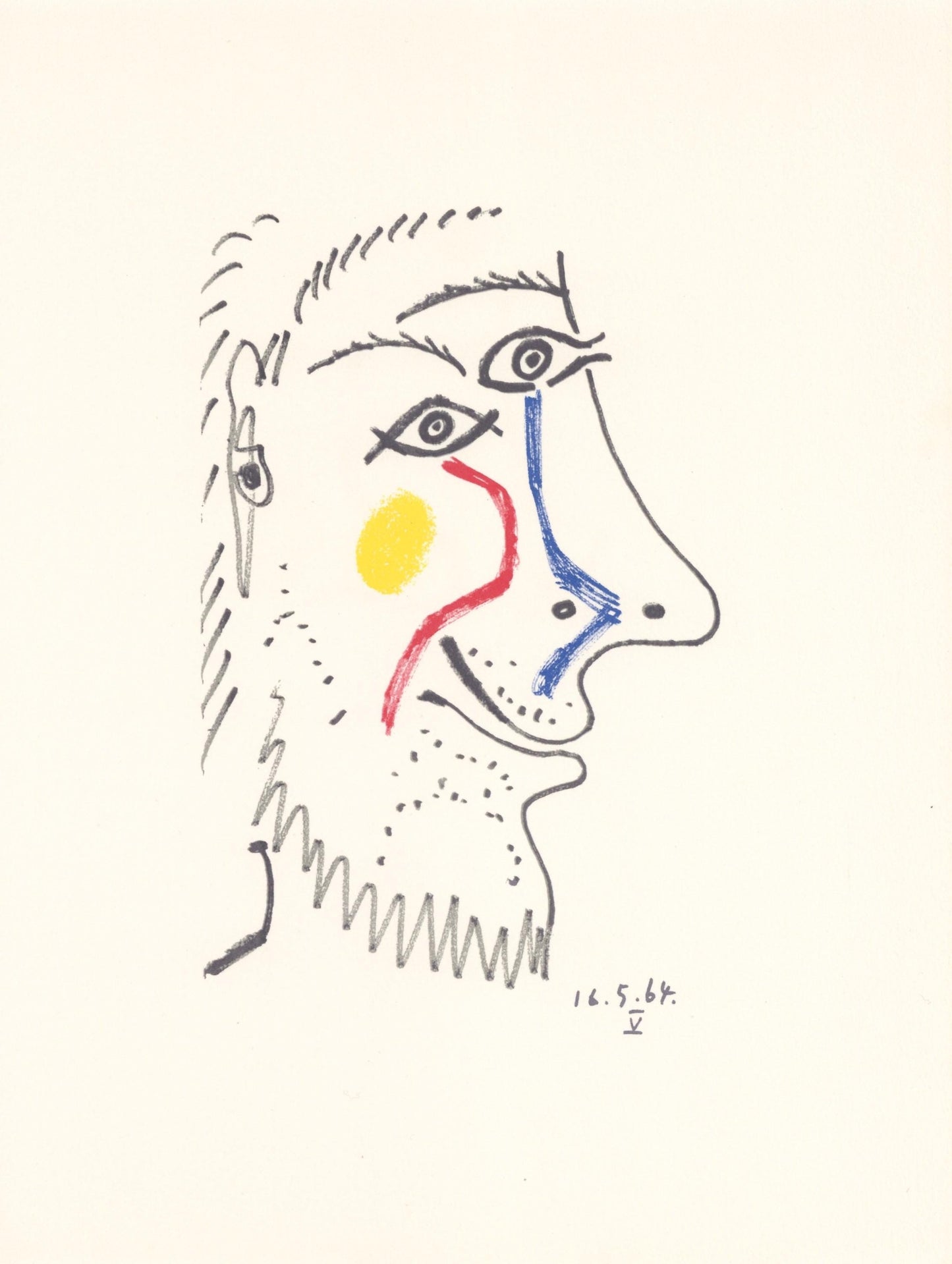 Pablo Picasso, Picasso, 16.5.64. V (Cramer 148), Le Got Du Bonheur, Mixed Media Lithograph