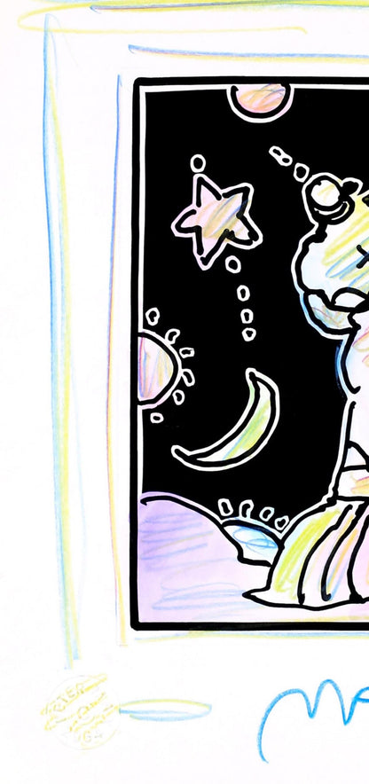 Peter Max, Sage With Cane Iii, Black And White Series, Hand Signed, Official Edition Mixed Media