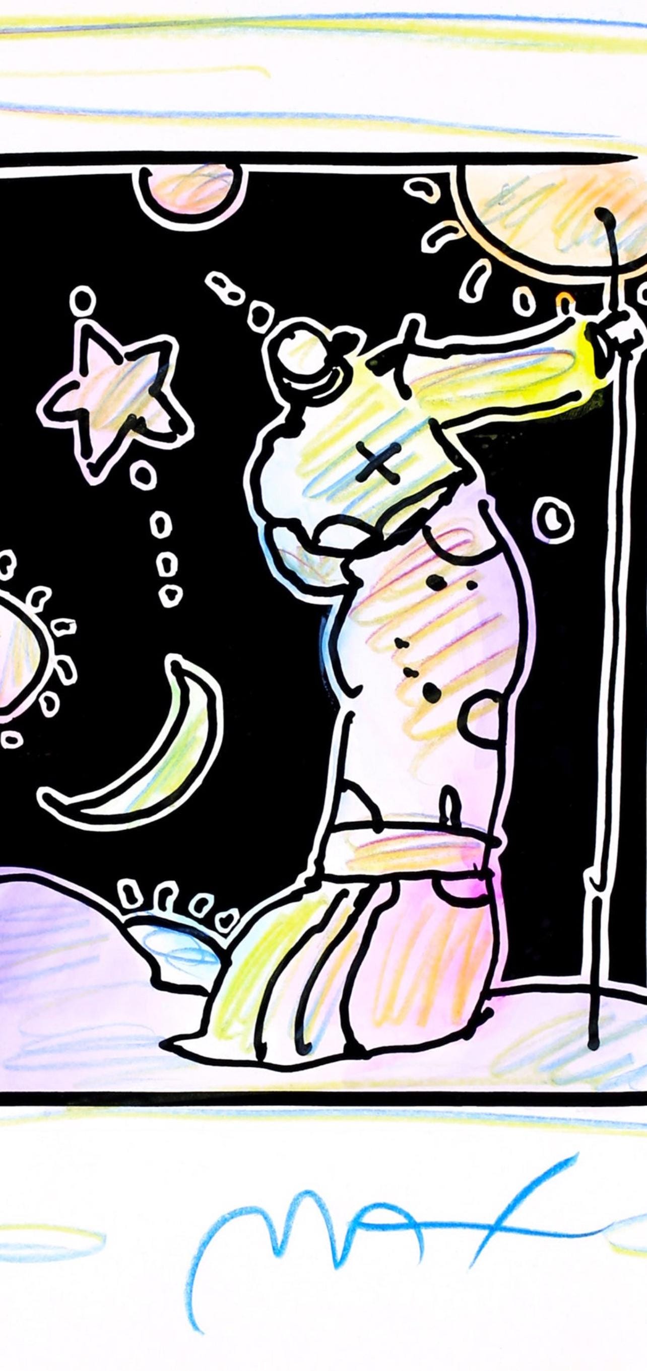 Peter Max, Sage With Cane Iii, Black And White Series, Hand Signed, Official Edition Mixed Media