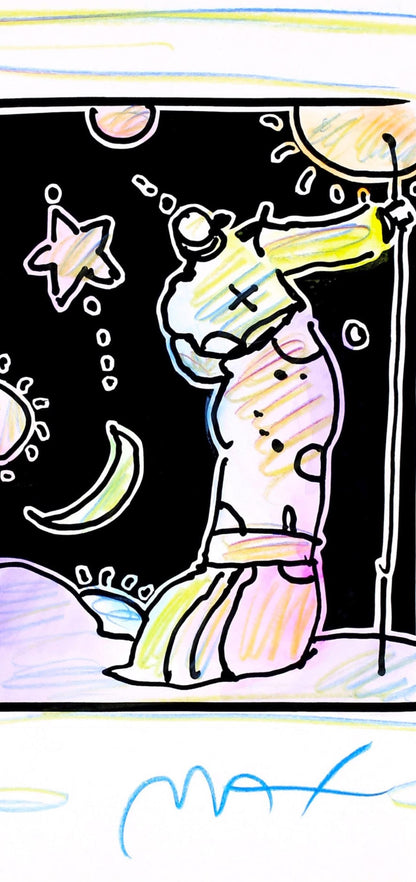 Peter Max, Sage With Cane Iii, Black And White Series, Hand Signed, Official Edition Mixed Media