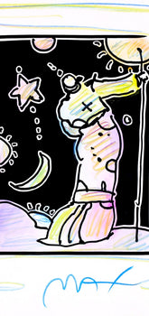 Peter Max, Sage With Cane Iii, Black And White Series, Hand Signed, Official Edition Mixed Media