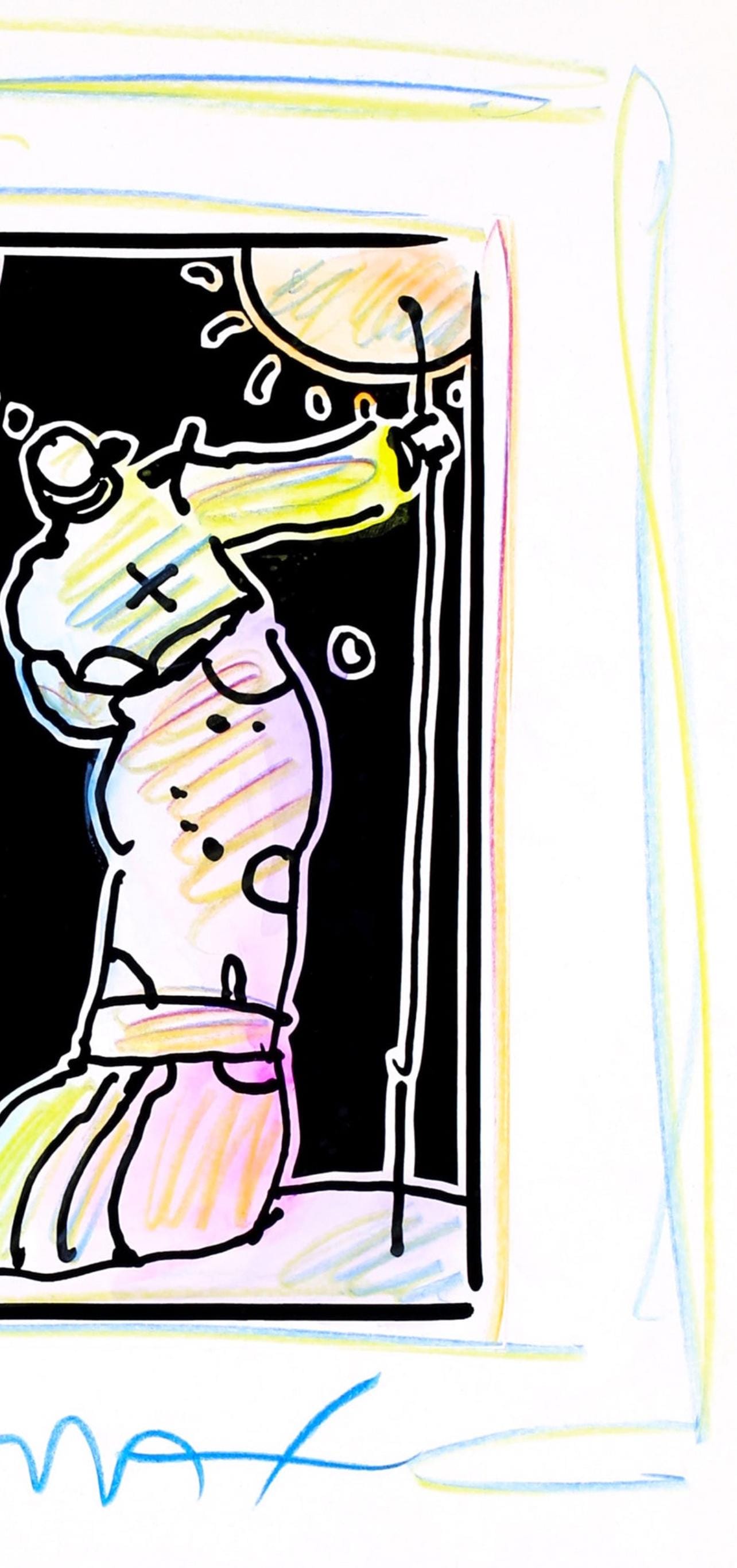 Peter Max, Sage With Cane Iii, Black And White Series, Hand Signed, Official Edition Mixed Media