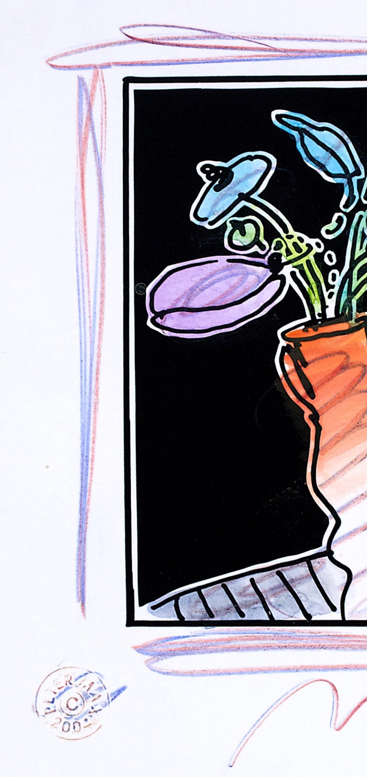 Peter Max, Vase Of Flowers I, Black And White Series, Hand Signed, Official Edition Mixed Media