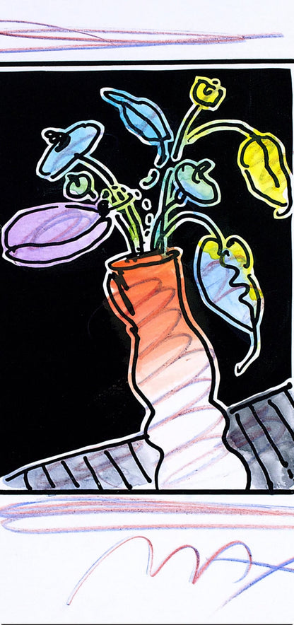 Peter Max, Vase Of Flowers I, Black And White Series, Hand Signed, Official Edition Mixed Media