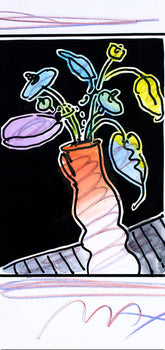 Peter Max, Vase Of Flowers I, Black And White Series, Hand Signed, Official Edition Mixed Media