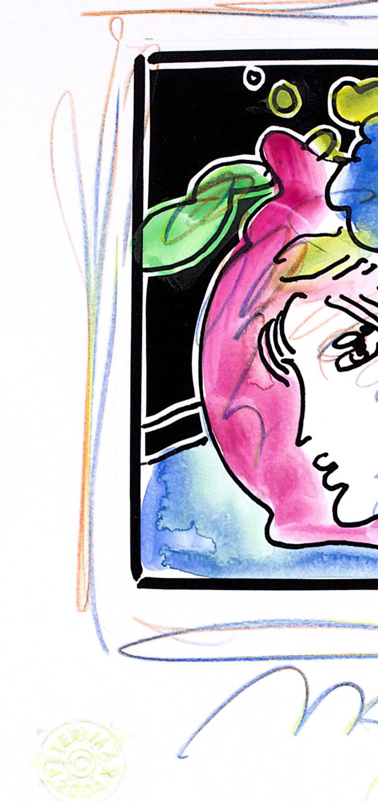 Peter Max, Profile With Vase, Black And White Series, Hand Signed, Official Edition Mixed Media