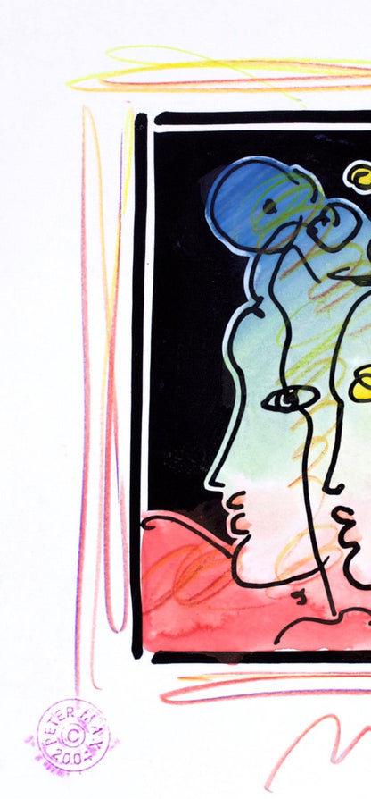 Peter Max, Two Profiles, Black And White Series, Hand Signed, Official Edition Mixed Media