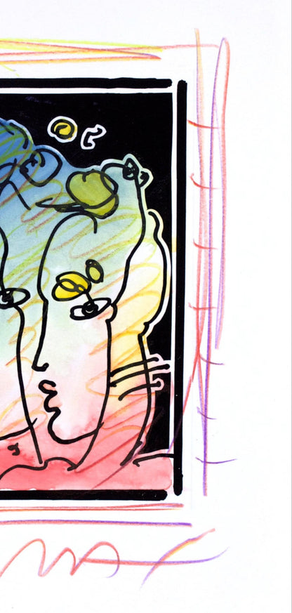 Peter Max, Two Profiles, Black And White Series, Hand Signed, Official Edition Mixed Media