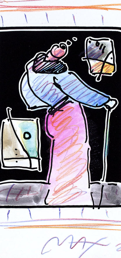 Peter Max, Sage With Cane Ii, Black And White Series, Hand Signed, Official Edition Mixed Media