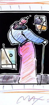 Peter Max, Sage With Cane Ii, Black And White Series, Hand Signed, Official Edition Mixed Media