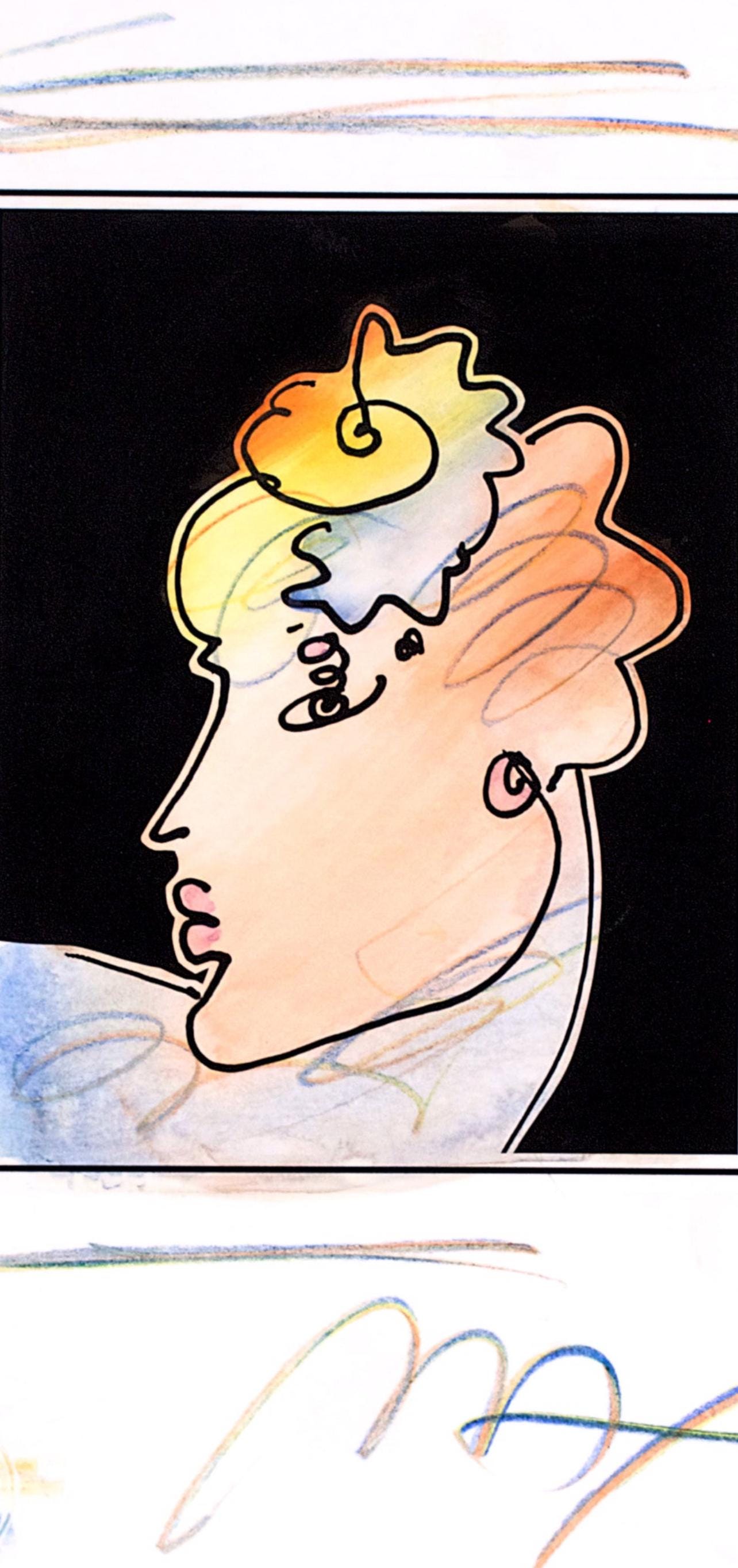 Peter Max, Lady Profile With Flower, Black And White Series, Hand Signed, Official Edition Mixed