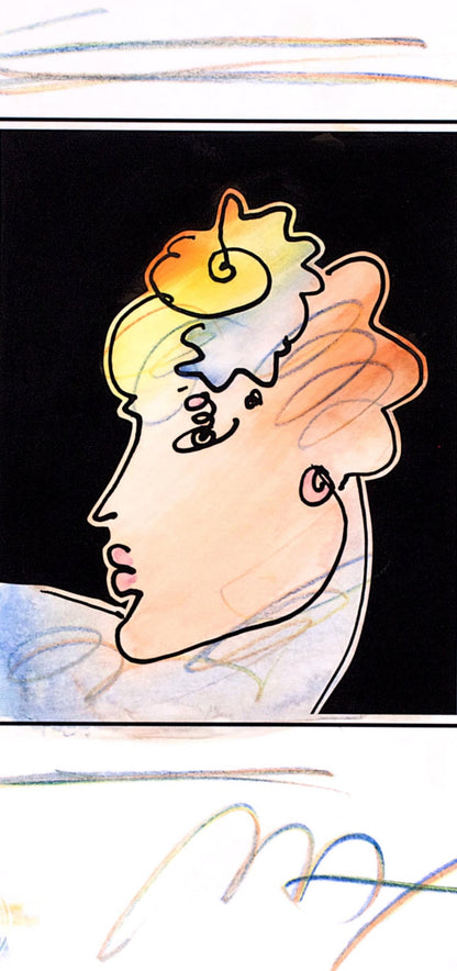 Peter Max, Lady Profile With Flower, Black And White Series, Hand Signed, Official Edition Mixed