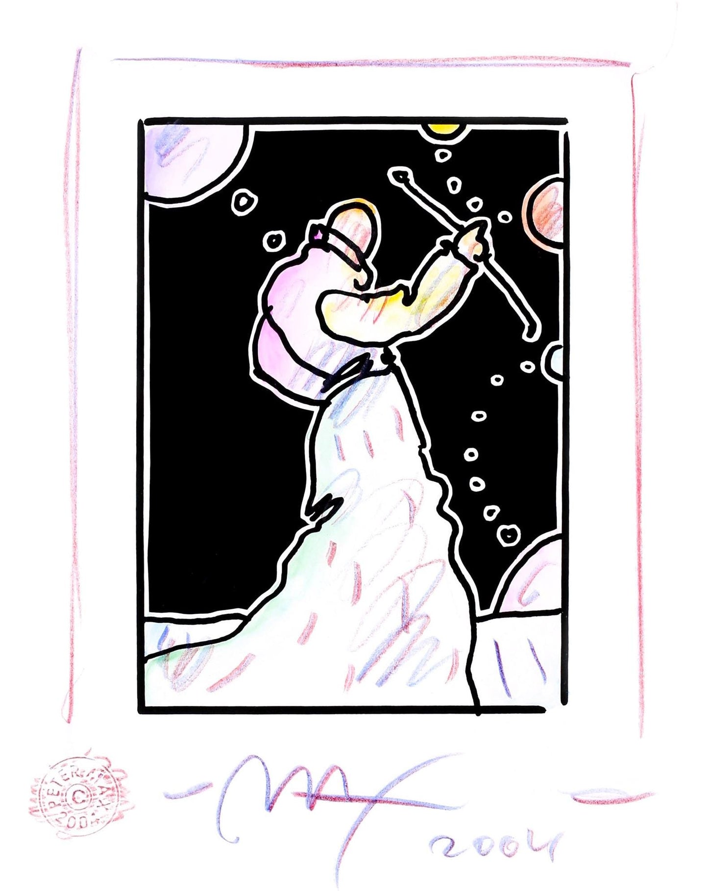 Peter Max, Sage With Cane, Black And White Series, Hand Signed, Official Edition Mixed Media