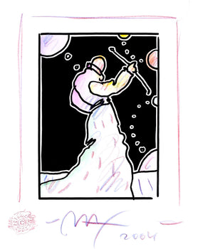 Peter Max, Sage With Cane, Black And White Series, Hand Signed, Official Edition Mixed Media