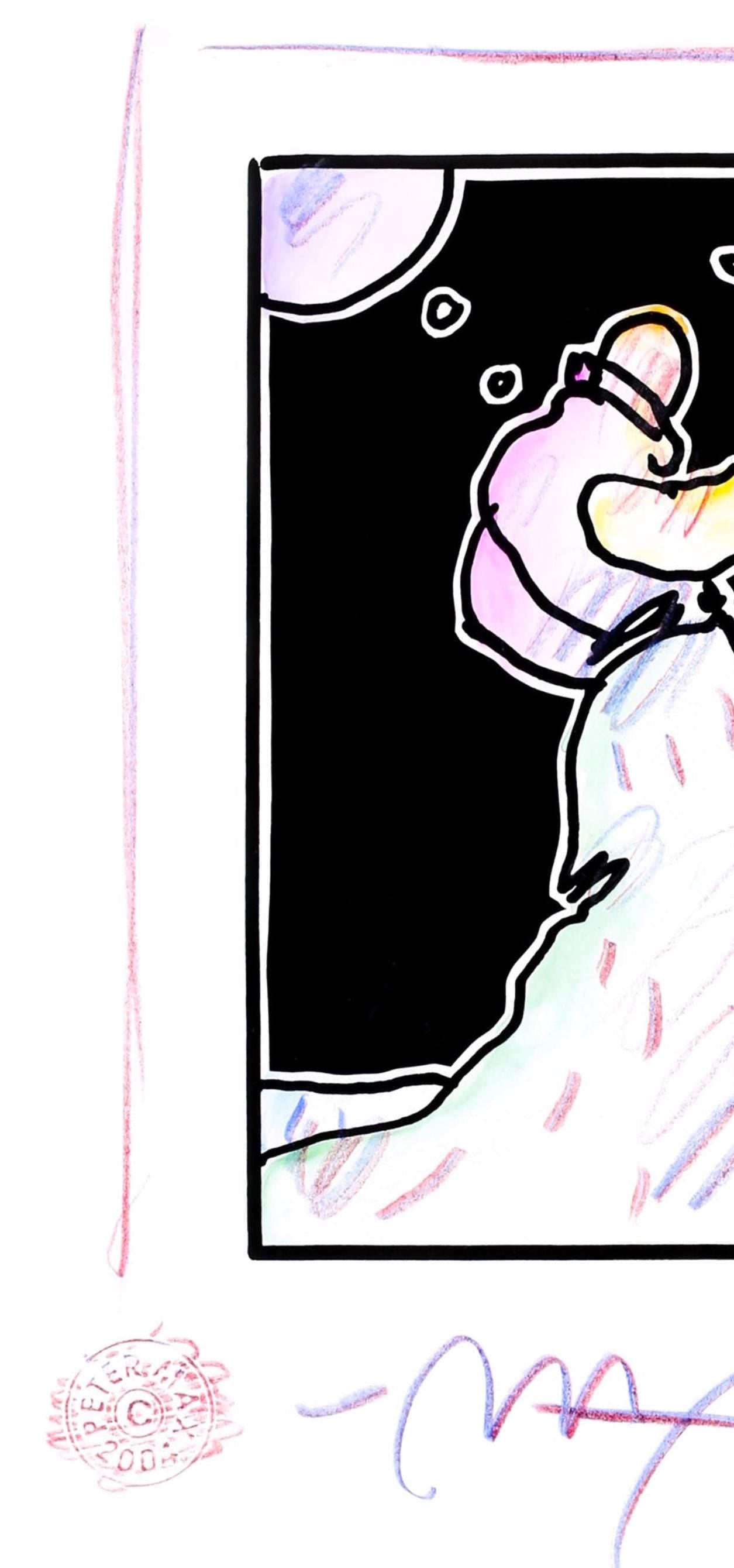 Peter Max, Sage With Cane, Black And White Series, Hand Signed, Official Edition Mixed Media