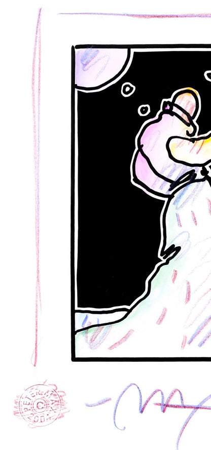 Peter Max, Sage With Cane, Black And White Series, Hand Signed, Official Edition Mixed Media