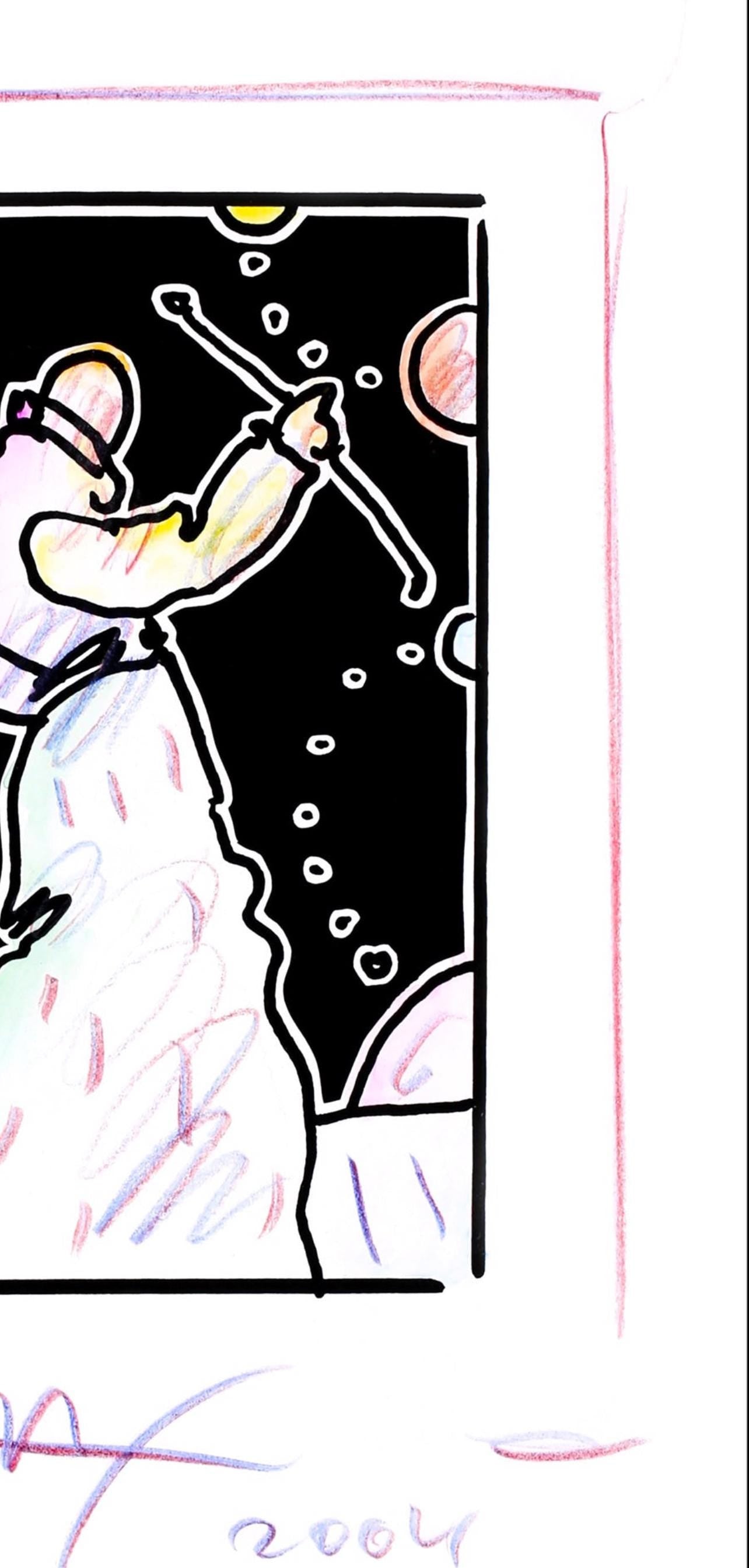 Peter Max, Sage With Cane, Black And White Series, Hand Signed, Official Edition Mixed Media