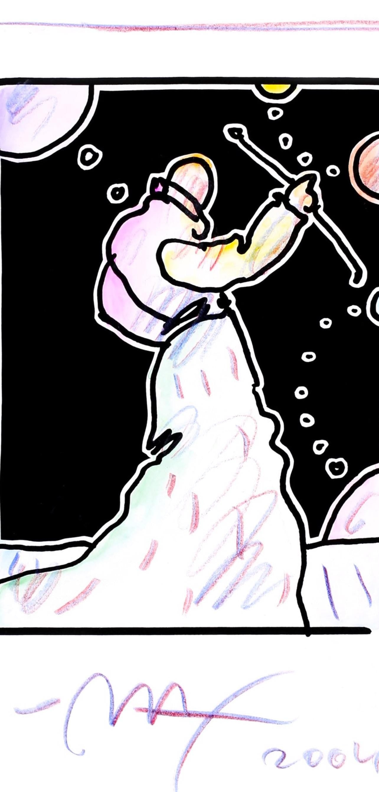 Peter Max, Sage With Cane, Black And White Series, Hand Signed, Official Edition Mixed Media