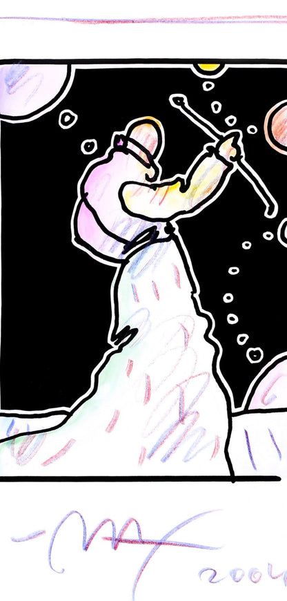 Peter Max, Sage With Cane, Black And White Series, Hand Signed, Official Edition Mixed Media