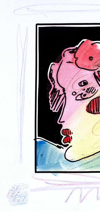 Peter Max, Lady Profile With Flower Ii, Black And White Series, Hand Signed, Official Edition Mixed