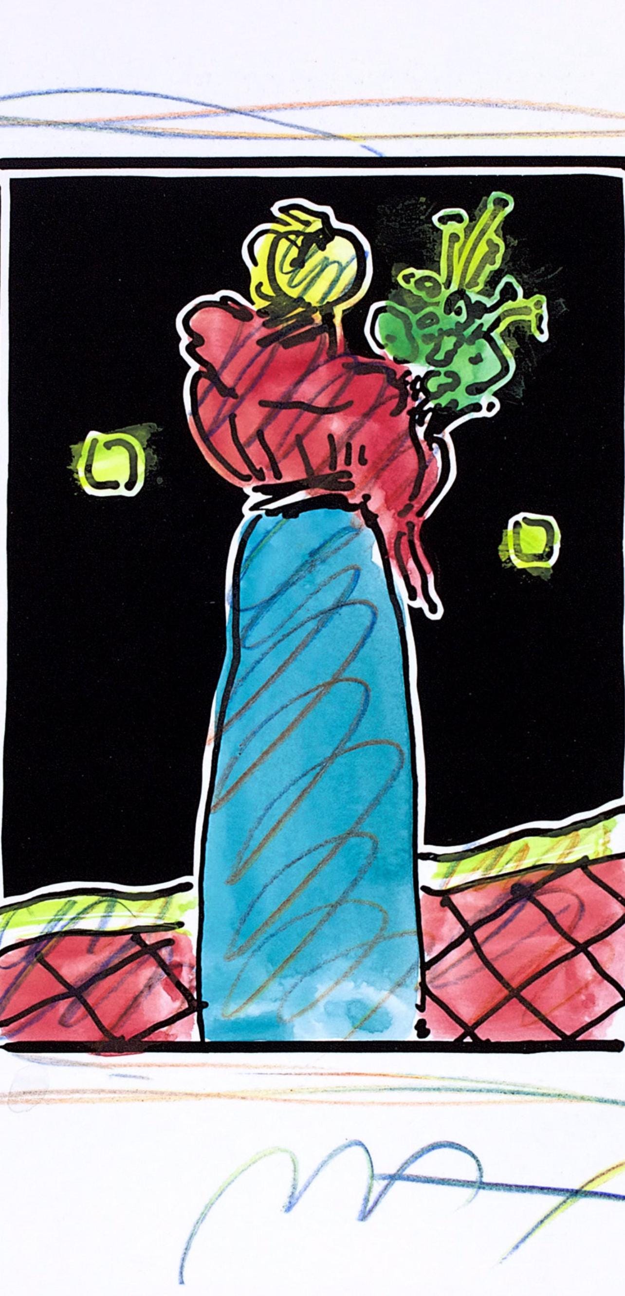 Peter Max, Woman With Flowers, Black And White Series, Hand Signed, Official Edition Mixed Media