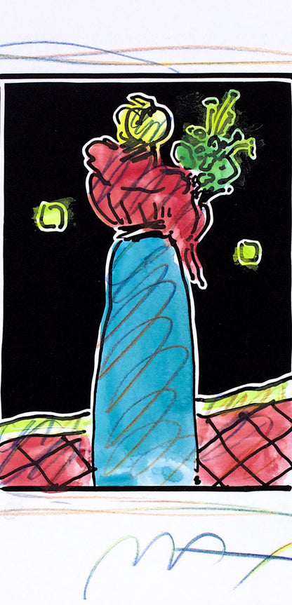 Peter Max, Woman With Flowers, Black And White Series, Hand Signed, Official Edition Mixed Media