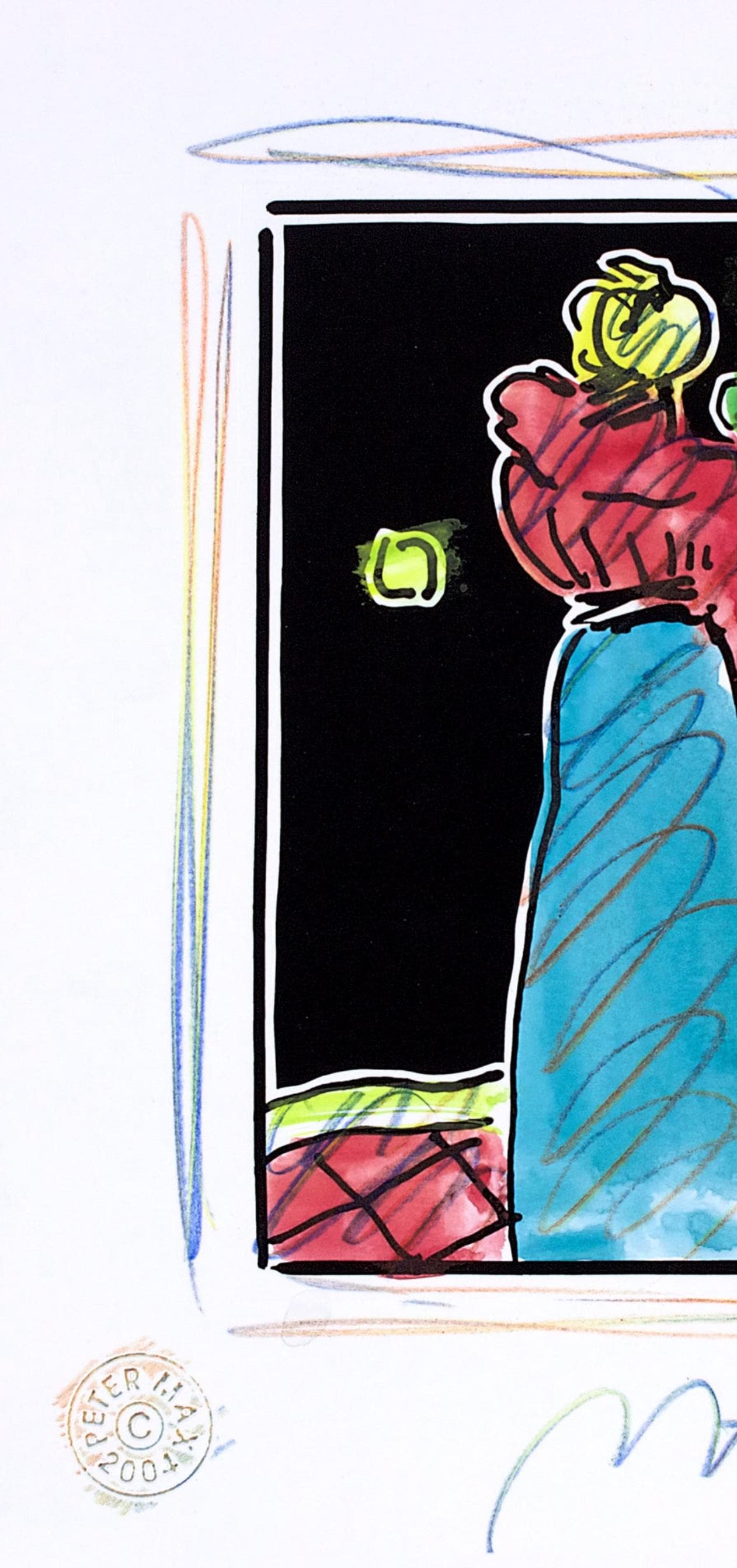 Peter Max, Woman With Flowers, Black And White Series, Hand Signed, Official Edition Mixed Media