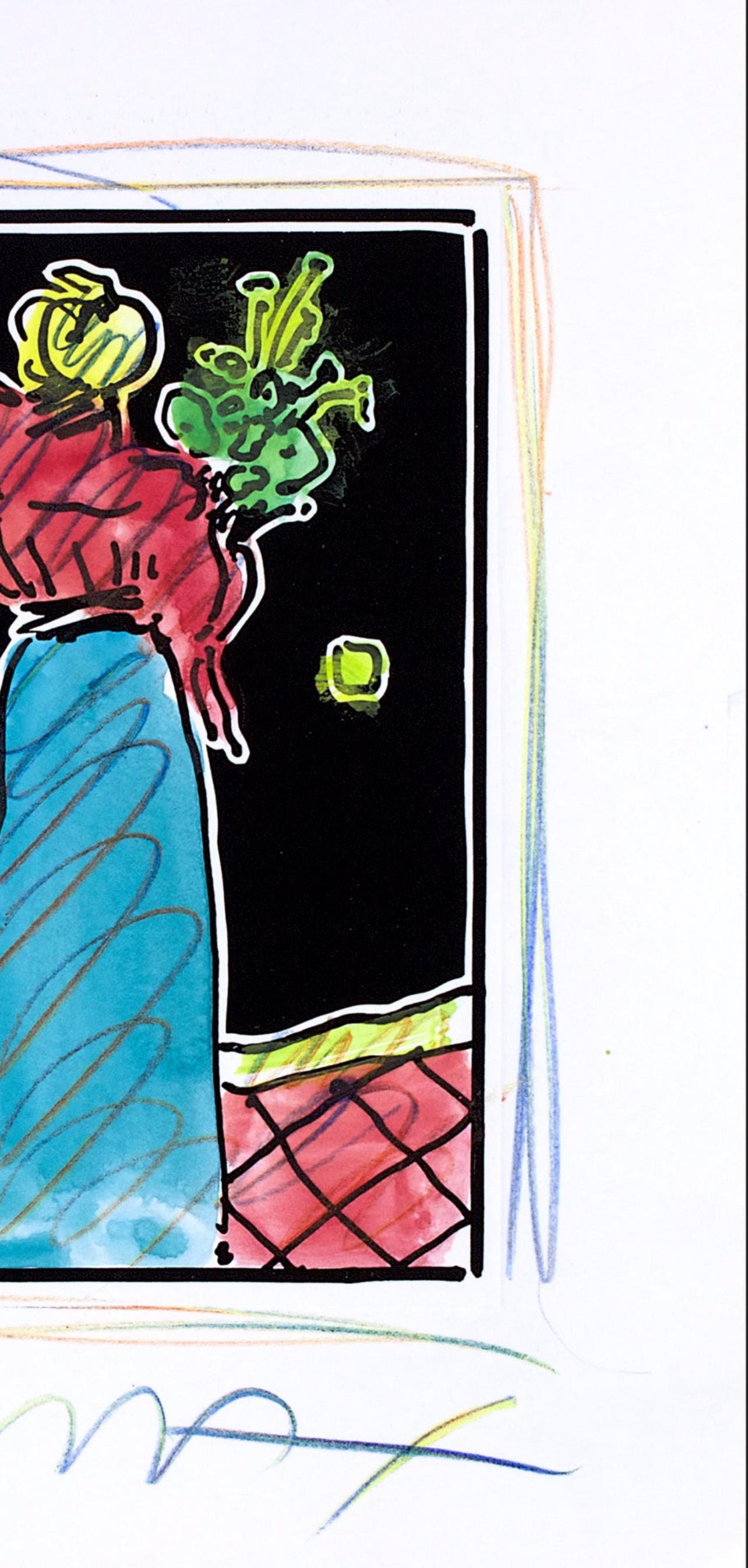 Peter Max, Woman With Flowers, Black And White Series, Hand Signed, Official Edition Mixed Media