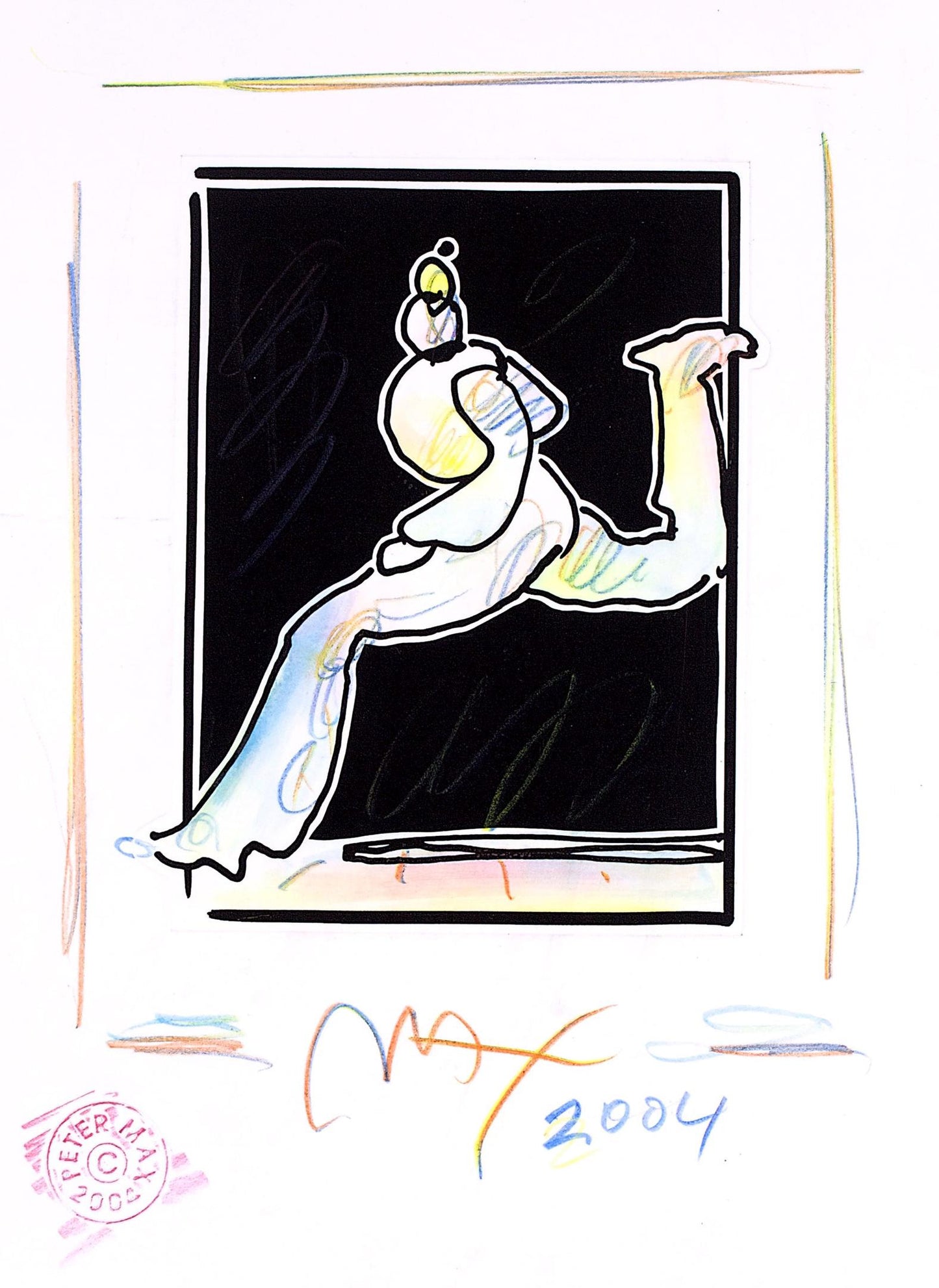Peter Max, Runner, Black And White Series, Hand Signed, Official Edition Mixed Media