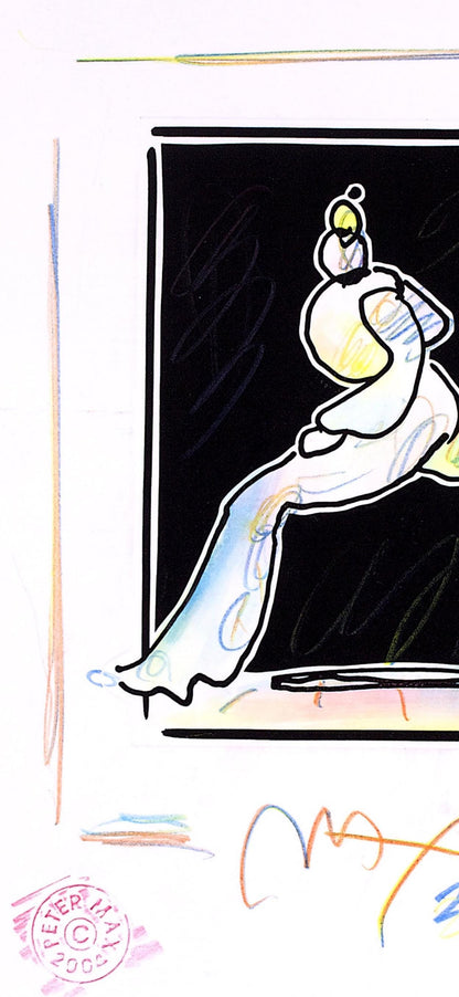 Peter Max, Runner, Black And White Series, Hand Signed, Official Edition Mixed Media