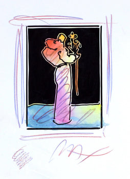 Peter Max, Sage With Flowers, Black And White Series, Hand Signed, Official Edition Mixed Media