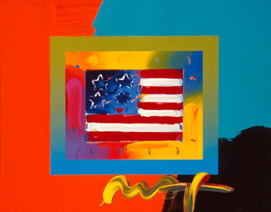 Official Edition Mixed Media - Peter Max - Flag With Heart On Blends II - Hand Signed